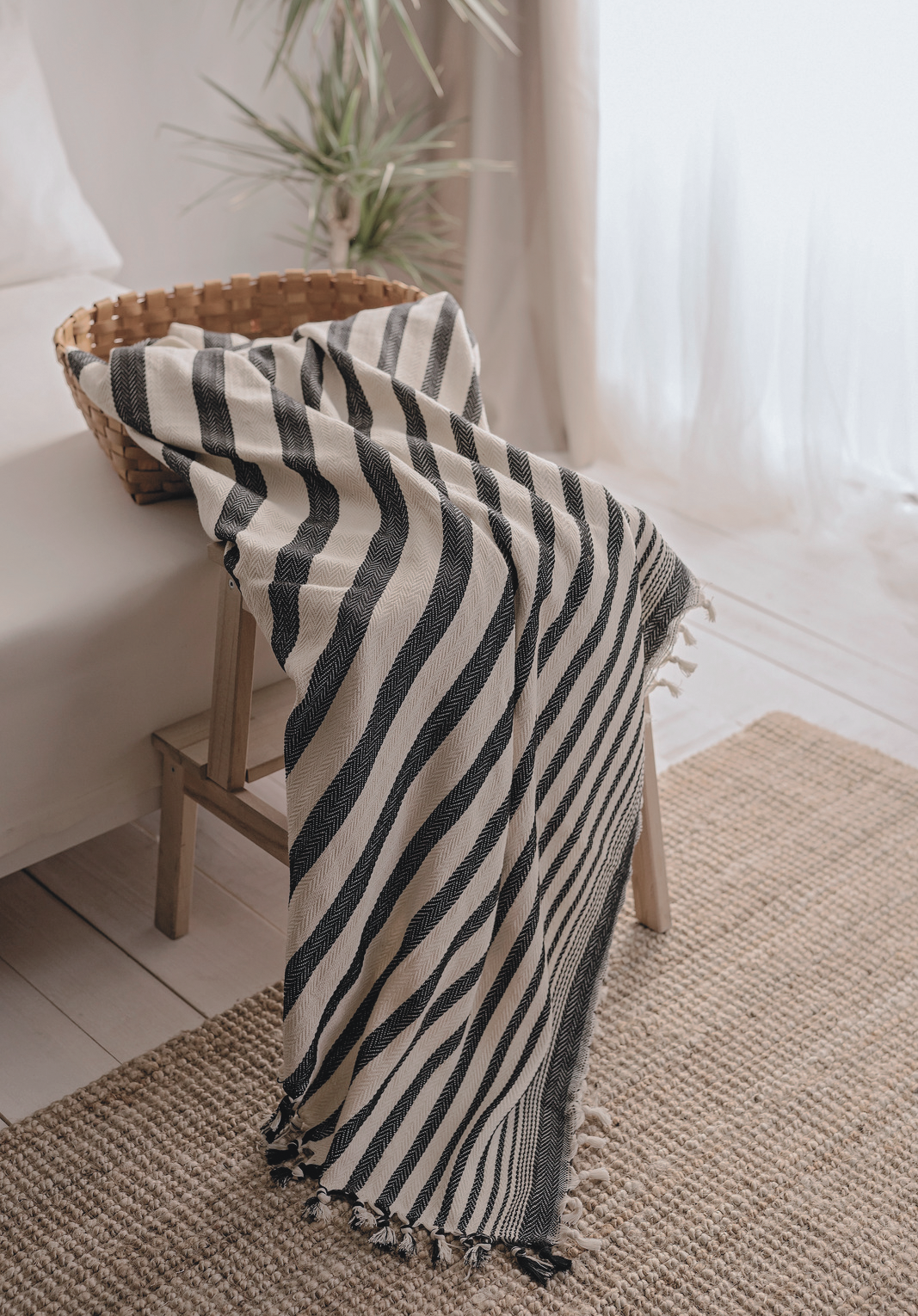 Thick Striped Cream + Black Throw
