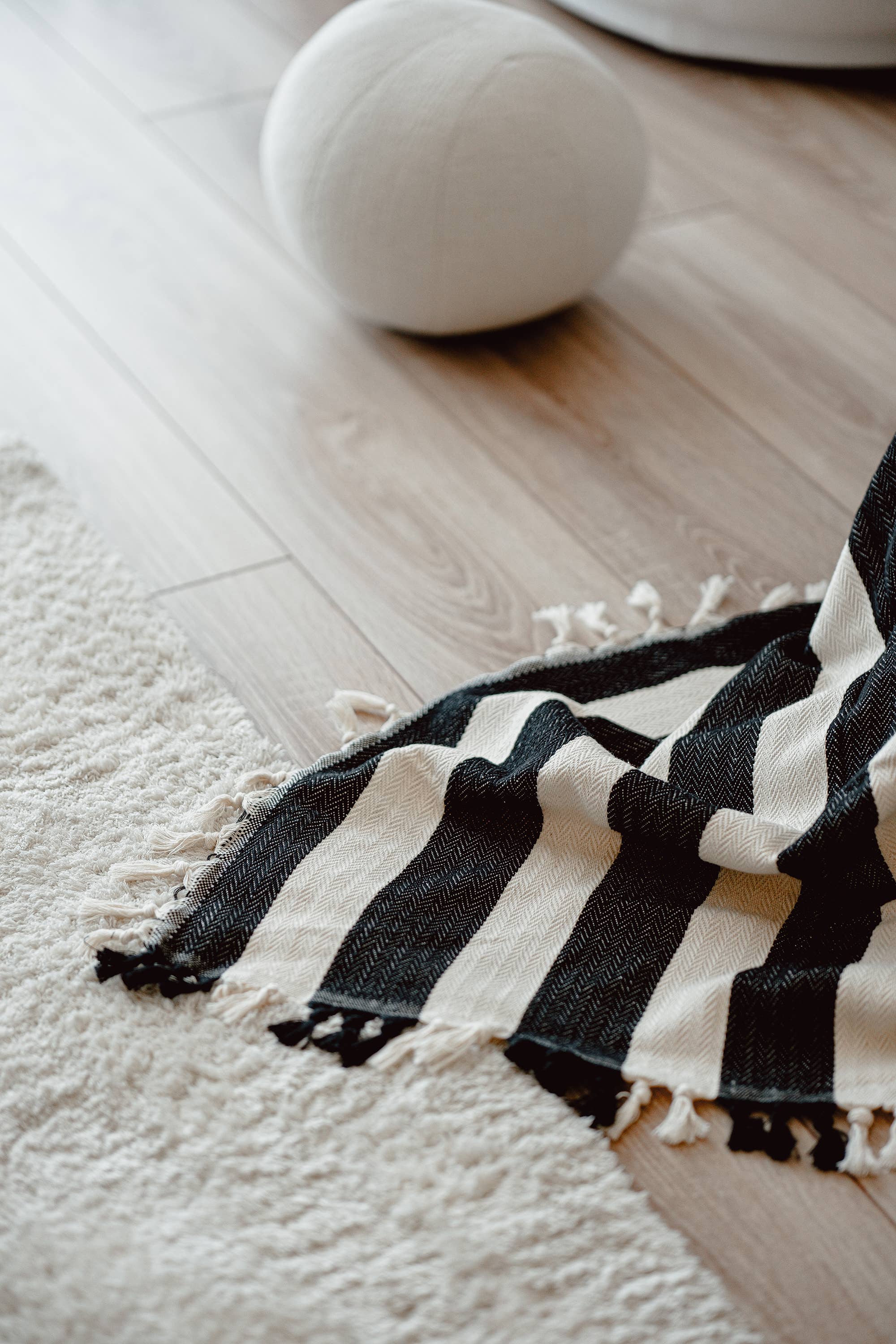 Thick Striped Cream + Black Throw