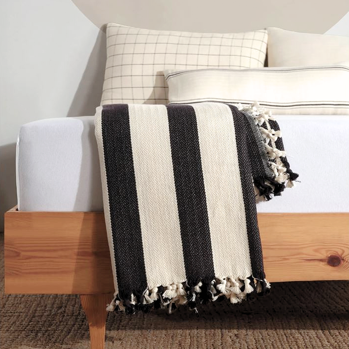 Thick Striped Cream + Black Throw