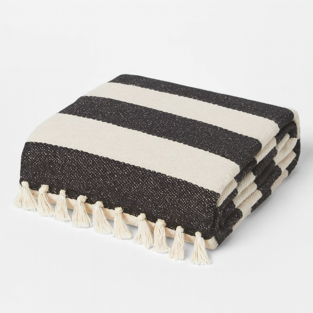 Thick Striped Cream + Black Throw