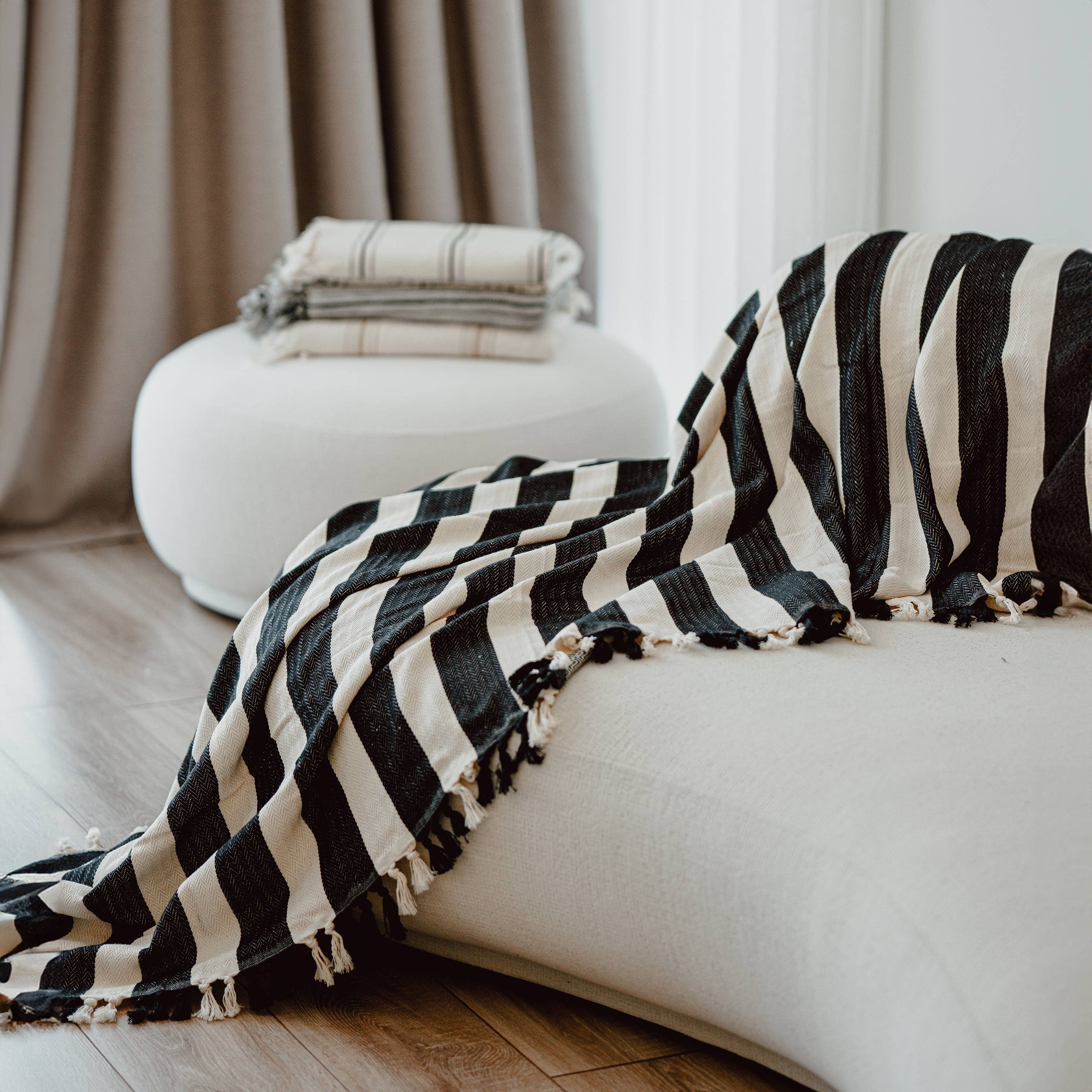Thick Striped Cream + Black Throw