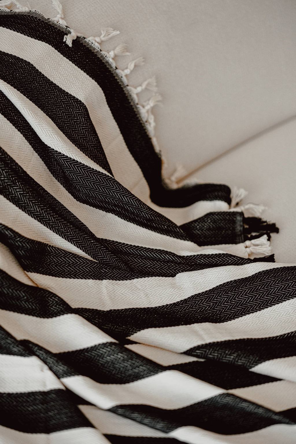 Thick Striped Cream + Black Throw